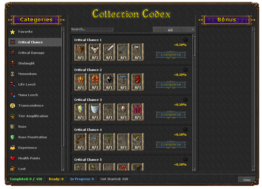 Interface do Codex System no UniverseOT